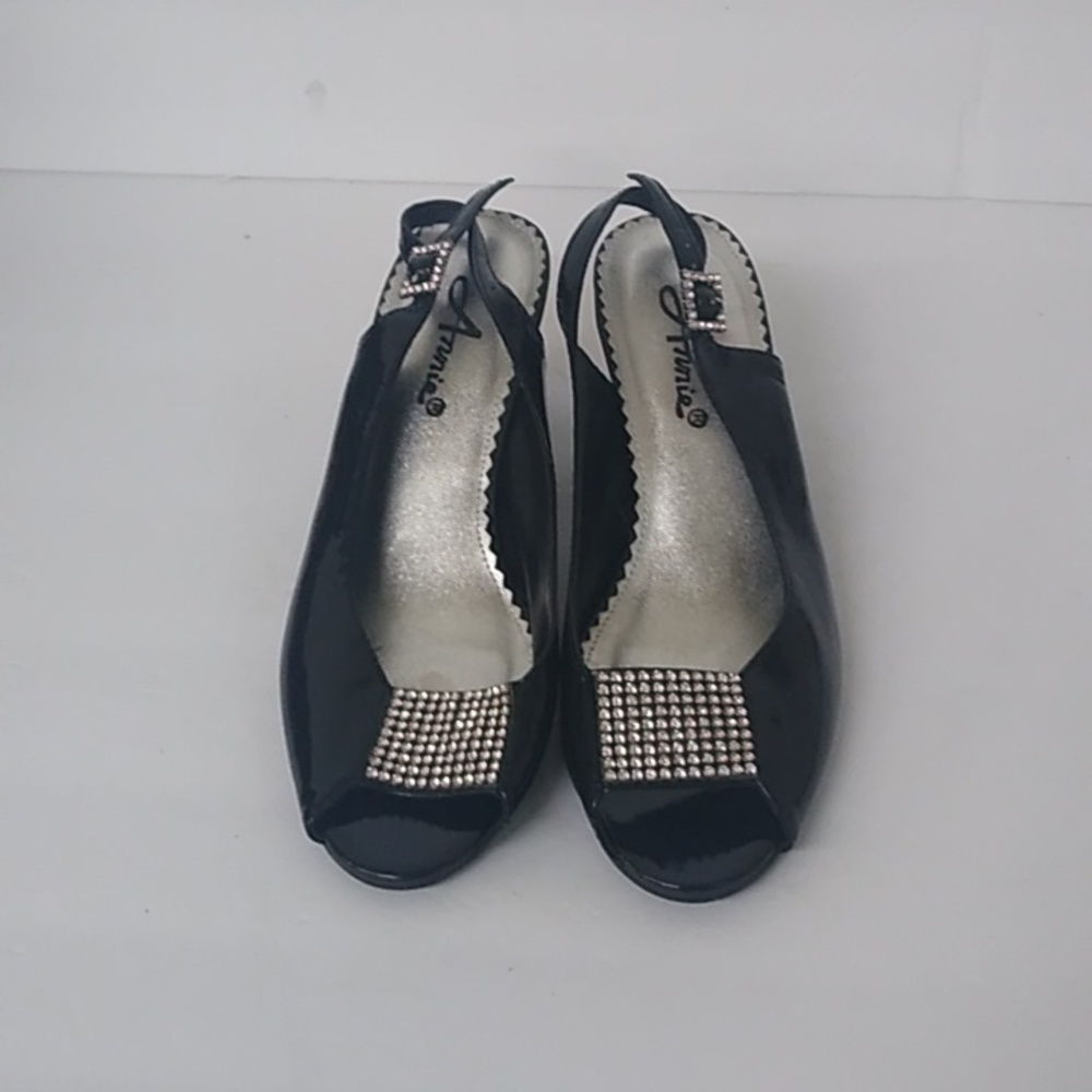 Annie black bedazzled open toe heels